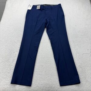 NWT REACTION KENNETH COLE Mens Navy Blue Stretch Plain Weave Dress Pants 34x30